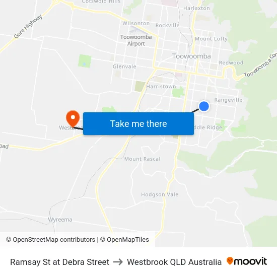 Ramsay St at Debra Street to Westbrook QLD Australia map