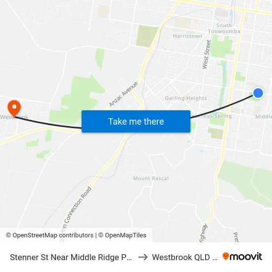 Stenner St Near Middle Ridge Park Hail 'N' Ride to Westbrook QLD Australia map