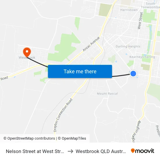 Nelson Street at West Street to Westbrook QLD Australia map