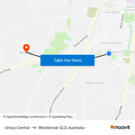 Unisq Central to Westbrook QLD Australia map