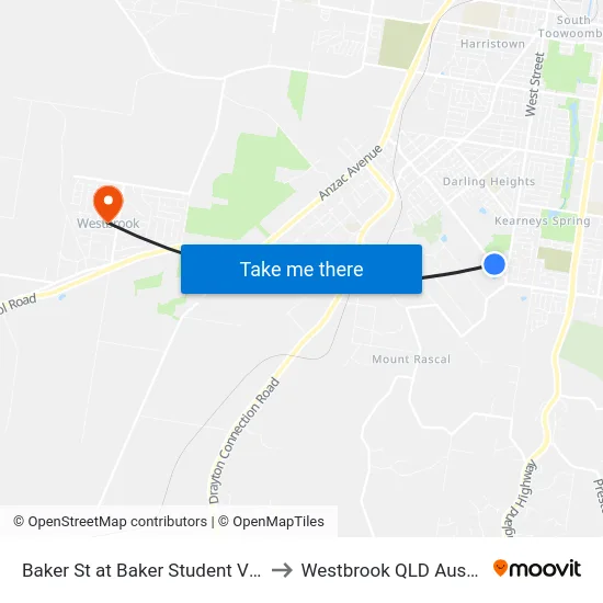 Baker St at Baker Student Village to Westbrook QLD Australia map