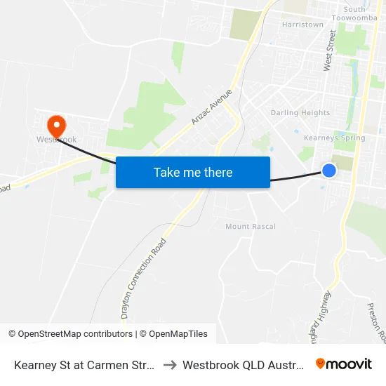 Kearney St at Carmen Street to Westbrook QLD Australia map