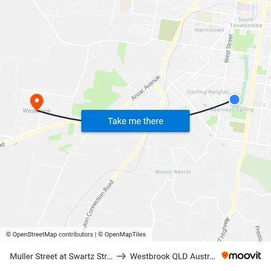 Muller Street at Swartz Street to Westbrook QLD Australia map