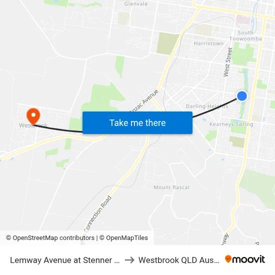 Lemway Avenue at Stenner Street to Westbrook QLD Australia map