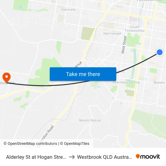 Alderley St at Hogan Street to Westbrook QLD Australia map