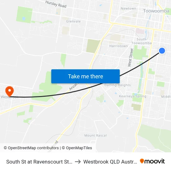 South St at Ravenscourt Street to Westbrook QLD Australia map