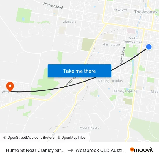 Hume St Near Cranley Street to Westbrook QLD Australia map