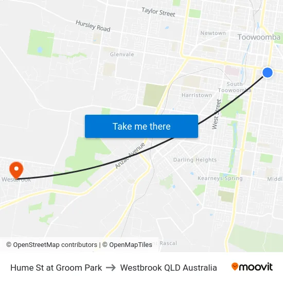 Hume St at Groom Park to Westbrook QLD Australia map