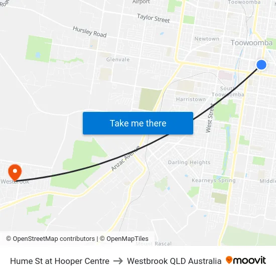 Hume St at Hooper Centre to Westbrook QLD Australia map