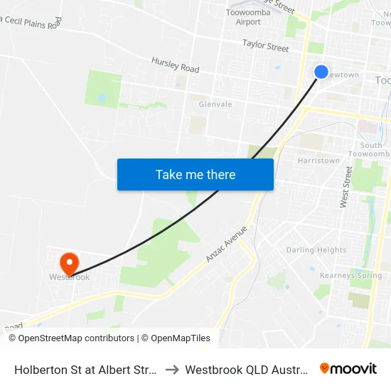Holberton St at Albert Street to Westbrook QLD Australia map