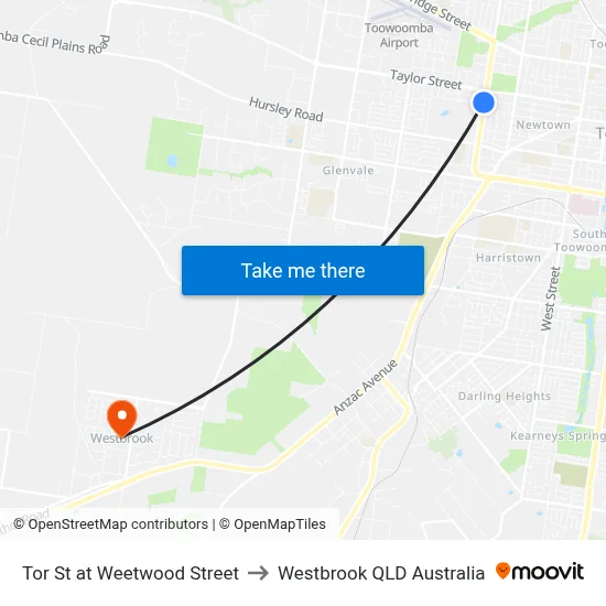 Tor St at Weetwood Street to Westbrook QLD Australia map