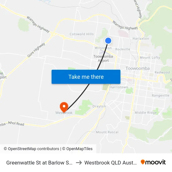 Greenwattle St at Barlow Street to Westbrook QLD Australia map