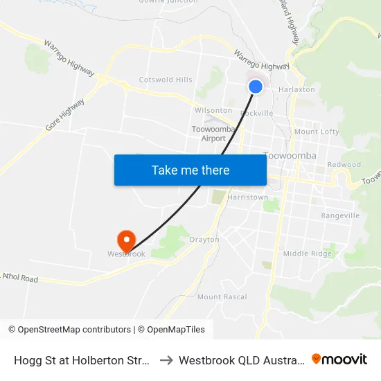 Hogg St at Holberton Street to Westbrook QLD Australia map