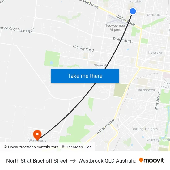 North St at Bischoff Street to Westbrook QLD Australia map