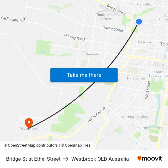 Bridge St at Ethel Street to Westbrook QLD Australia map