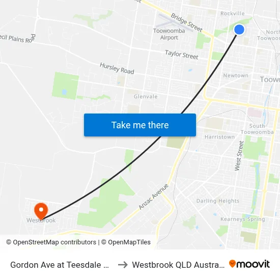 Gordon Ave at Teesdale Ave to Westbrook QLD Australia map