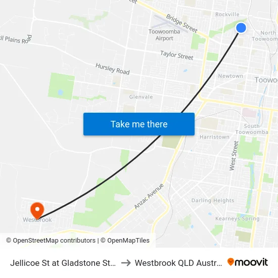 Jellicoe St at Gladstone Street to Westbrook QLD Australia map