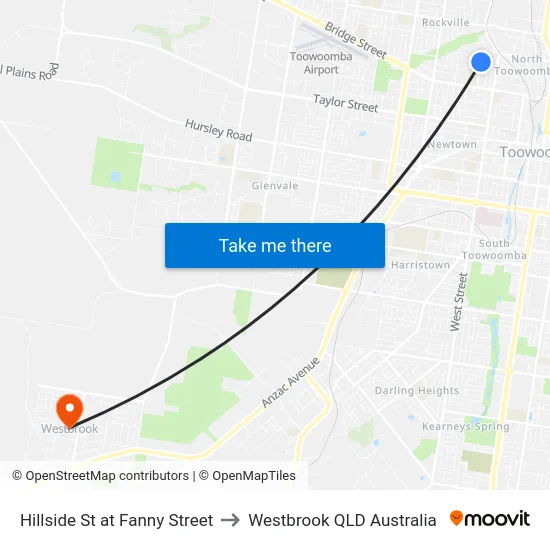 Hillside St at Fanny Street to Westbrook QLD Australia map