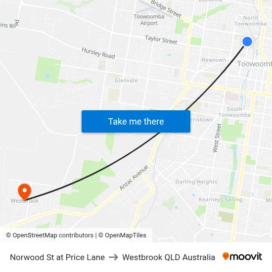 Norwood St at Price Lane to Westbrook QLD Australia map