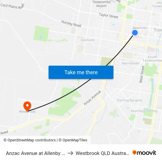 Anzac Avenue at Allenby St to Westbrook QLD Australia map