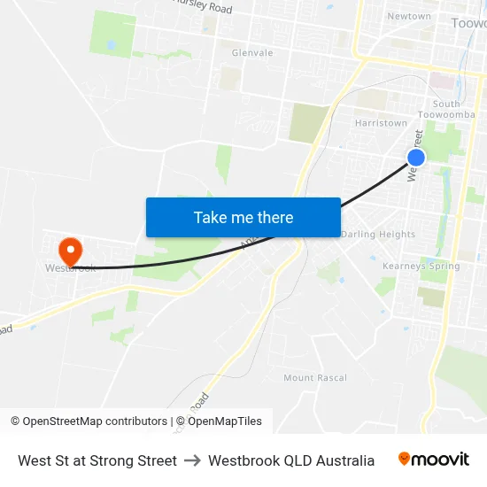 West St at Strong Street to Westbrook QLD Australia map