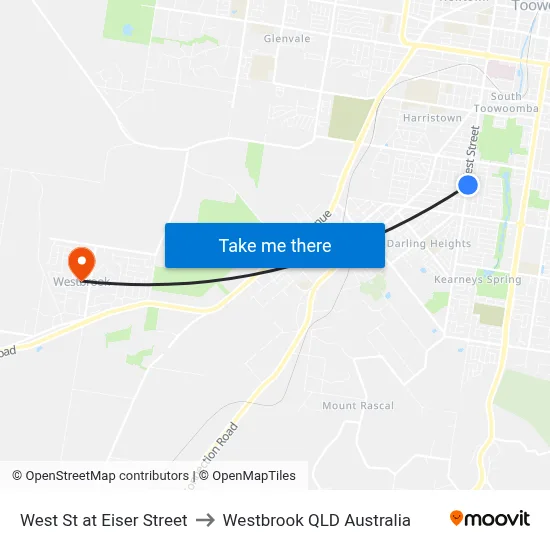 West St at Eiser Street to Westbrook QLD Australia map