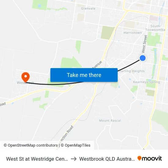 West St at Westridge Centre to Westbrook QLD Australia map