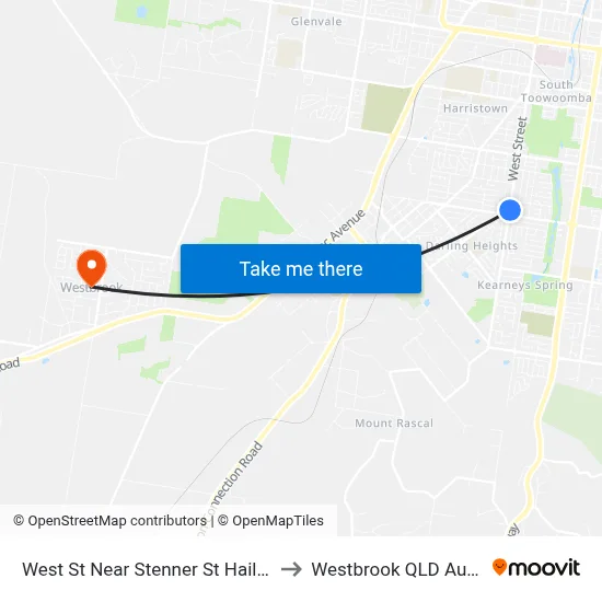 West St Near Stenner St Hail 'N' Ride to Westbrook QLD Australia map