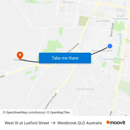 West St at Luxford Street to Westbrook QLD Australia map