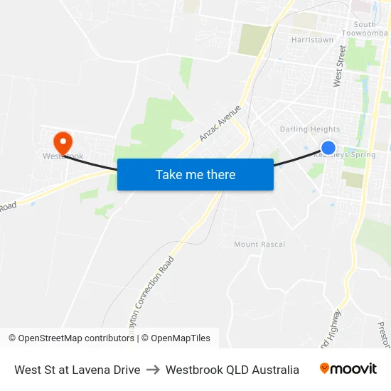 West St at Lavena Drive to Westbrook QLD Australia map