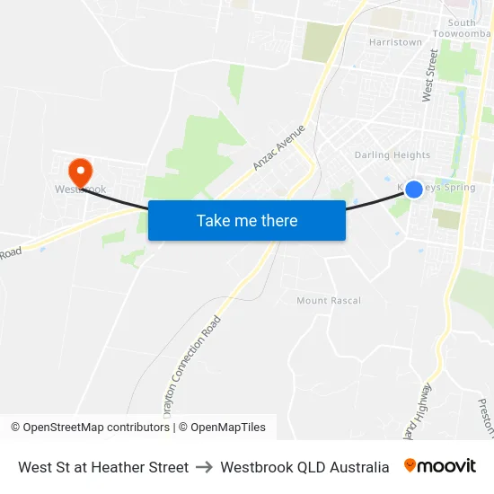 West St at Heather Street to Westbrook QLD Australia map