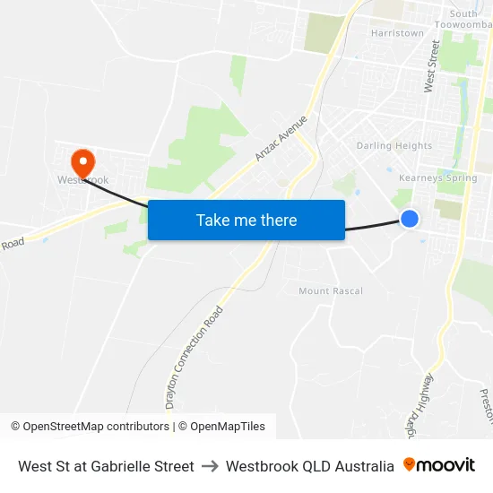 West St at Gabrielle Street to Westbrook QLD Australia map