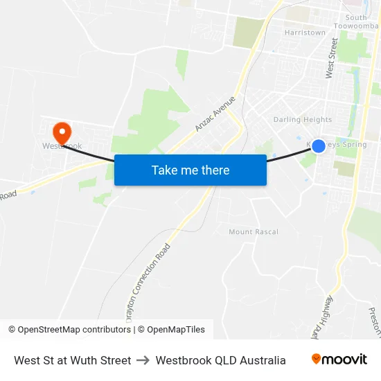West St at Wuth Street to Westbrook QLD Australia map