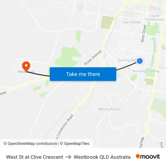 West St at Clive Crescent to Westbrook QLD Australia map
