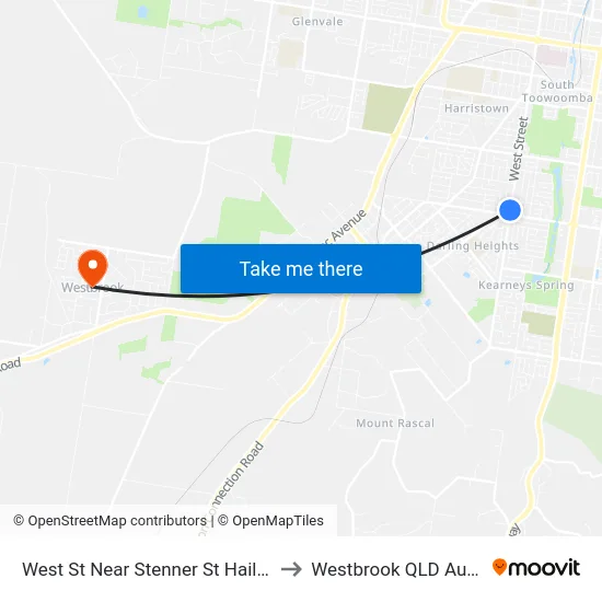 West St Near Stenner St Hail 'N' Ride to Westbrook QLD Australia map