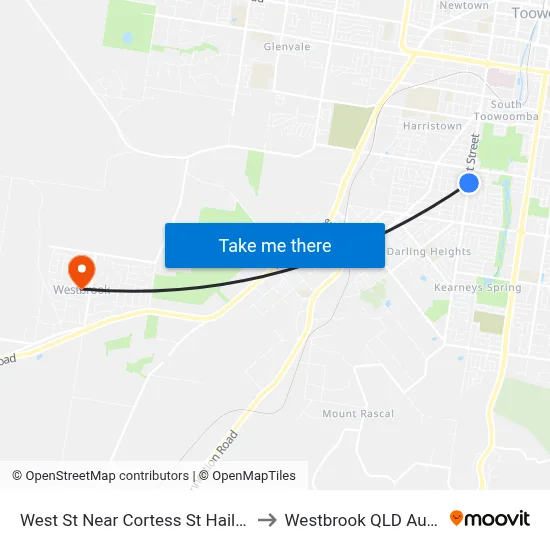 West St Near Cortess St Hail 'N' Ride to Westbrook QLD Australia map