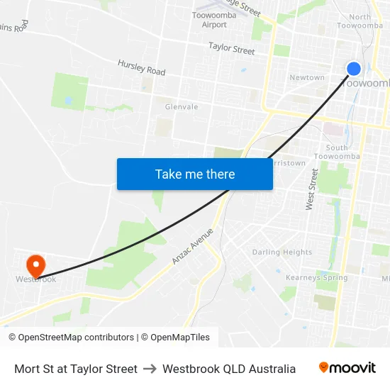 Mort St at Taylor Street to Westbrook QLD Australia map