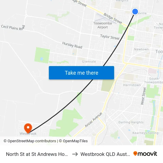 North St at St Andrews Hospital to Westbrook QLD Australia map