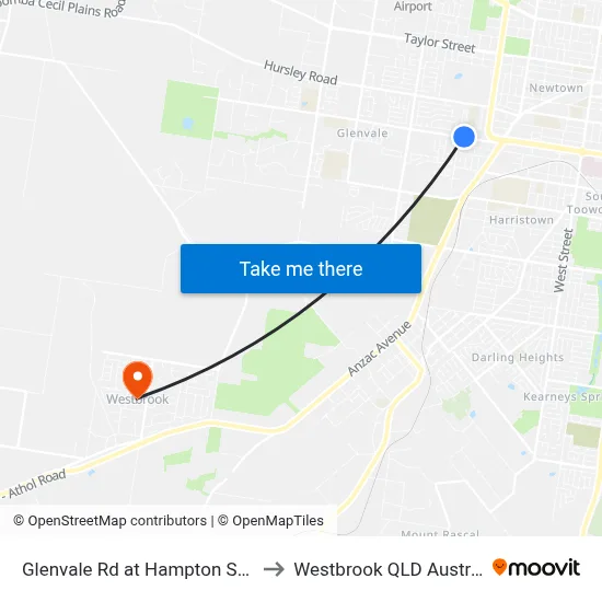 Glenvale Rd at Hampton Street to Westbrook QLD Australia map