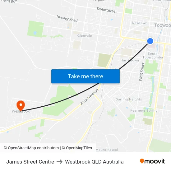 James Street Centre to Westbrook QLD Australia map