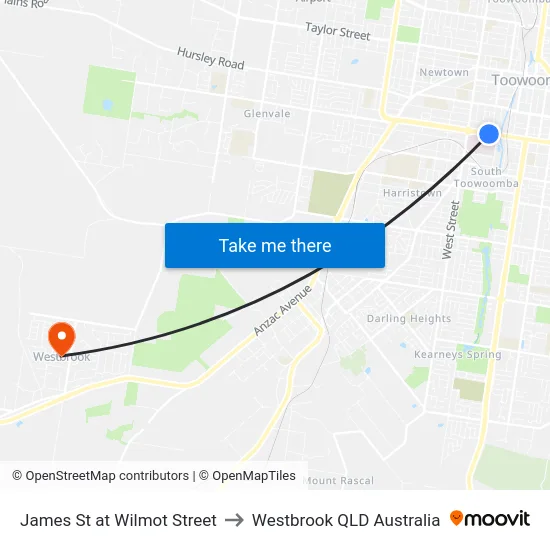 James St at Wilmot Street to Westbrook QLD Australia map