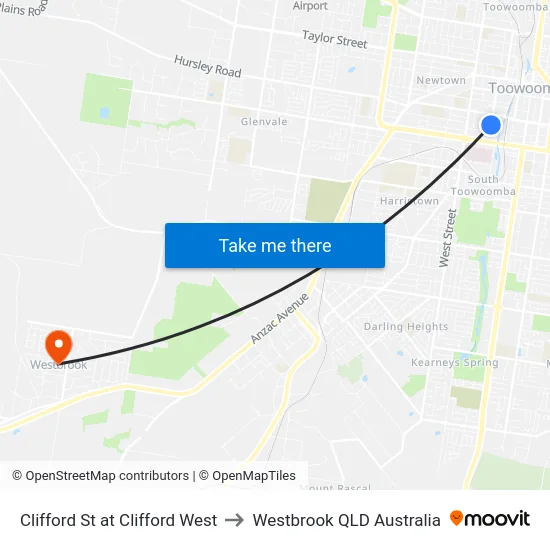 Clifford St at Clifford West to Westbrook QLD Australia map