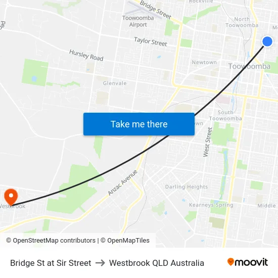 Bridge St at Sir Street to Westbrook QLD Australia map