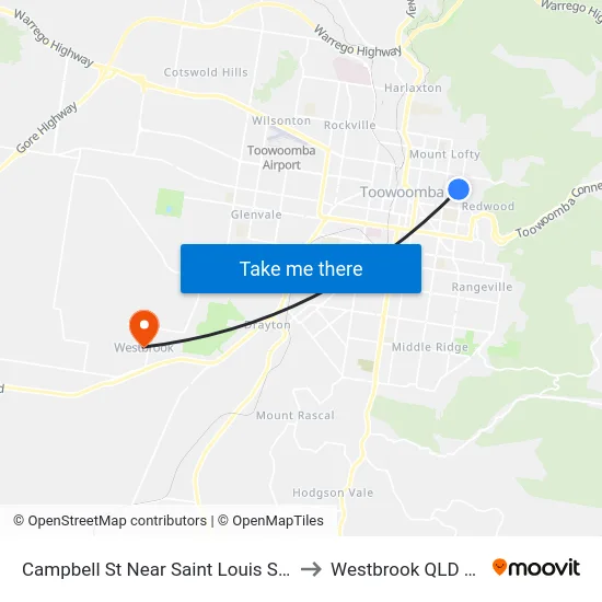Campbell St Near Saint Louis St Hail 'N' Ride to Westbrook QLD Australia map