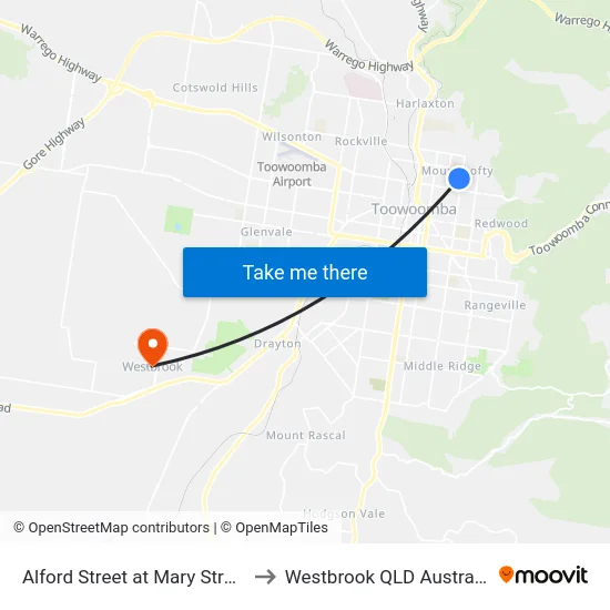Alford Street at Mary Street to Westbrook QLD Australia map
