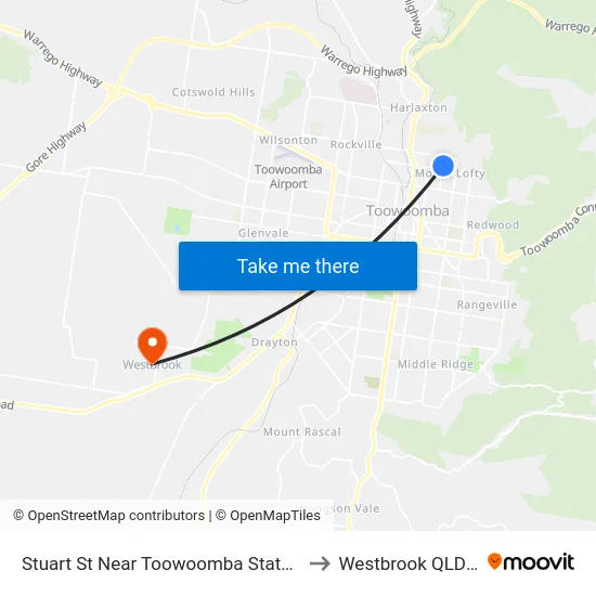 Stuart St Near Toowoomba State High School Hnr to Westbrook QLD Australia map