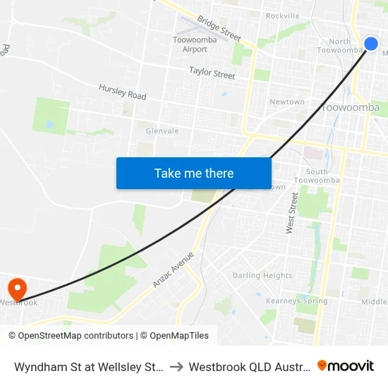 Wyndham St at Wellsley Street to Westbrook QLD Australia map