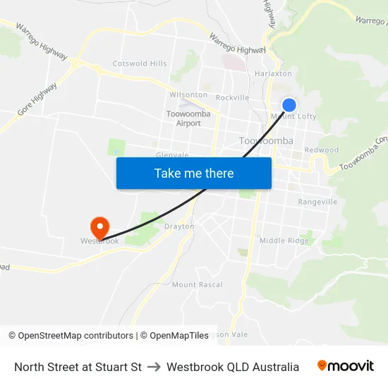 North Street at Stuart St to Westbrook QLD Australia map