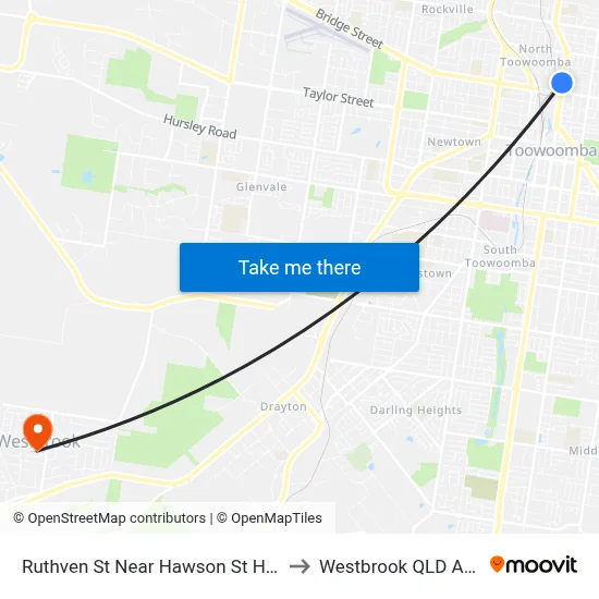 Ruthven St Near Hawson St Hail 'N' Ride to Westbrook QLD Australia map