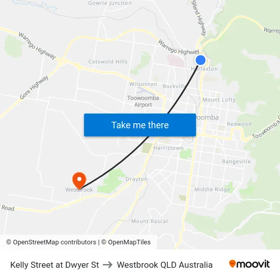 Kelly Street at Dwyer St to Westbrook QLD Australia map